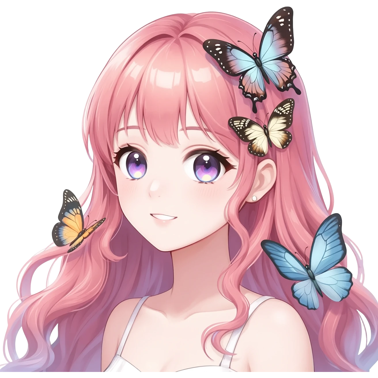 gorgeous shiny anime lady with butterflies and beautiful hair fairycore cottagecore high quality detailed emoji