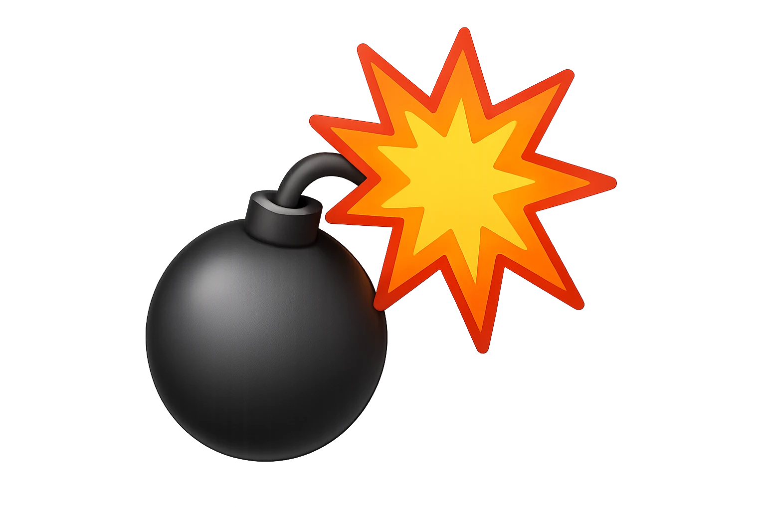 emoji stile iphone di una bomba che esplode, ISOLATA SU SFONDO BIANCO emoji