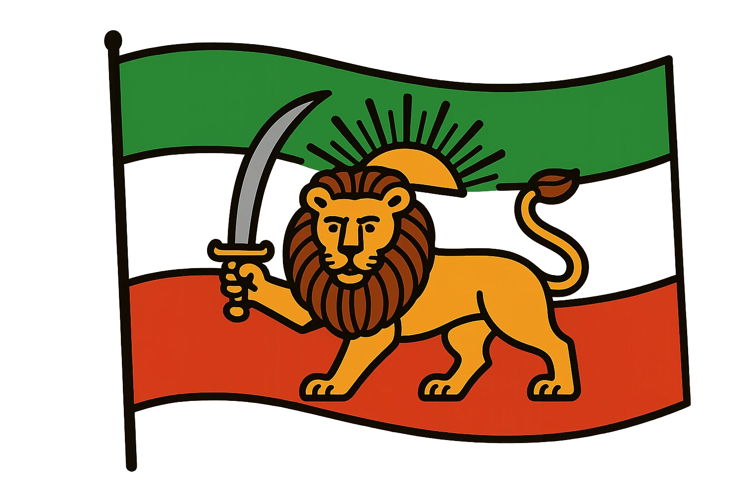 Persian flag with a lion holding a sword, vibrant and detailed emoji