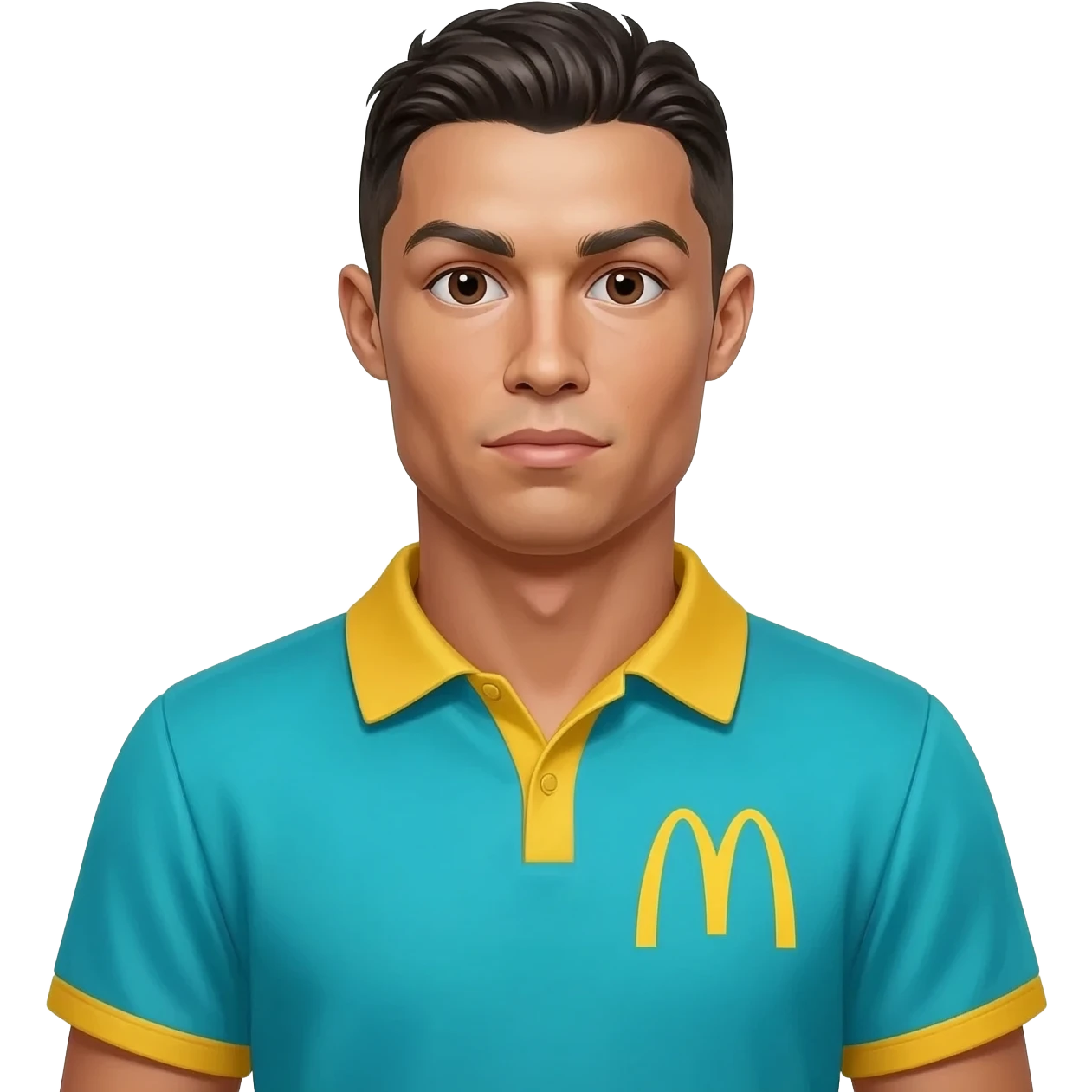 a comic style mcdonalds worker that looks like cristiano ronaldo emoji