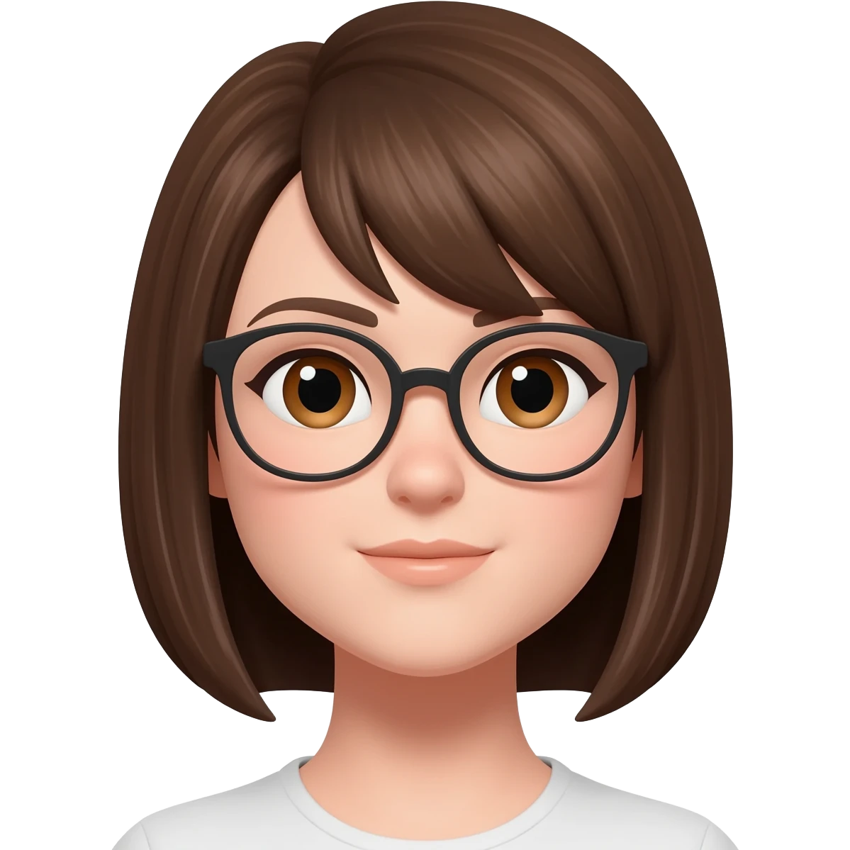 Female very short straight  brown  hair almond eyes glasses emoji
