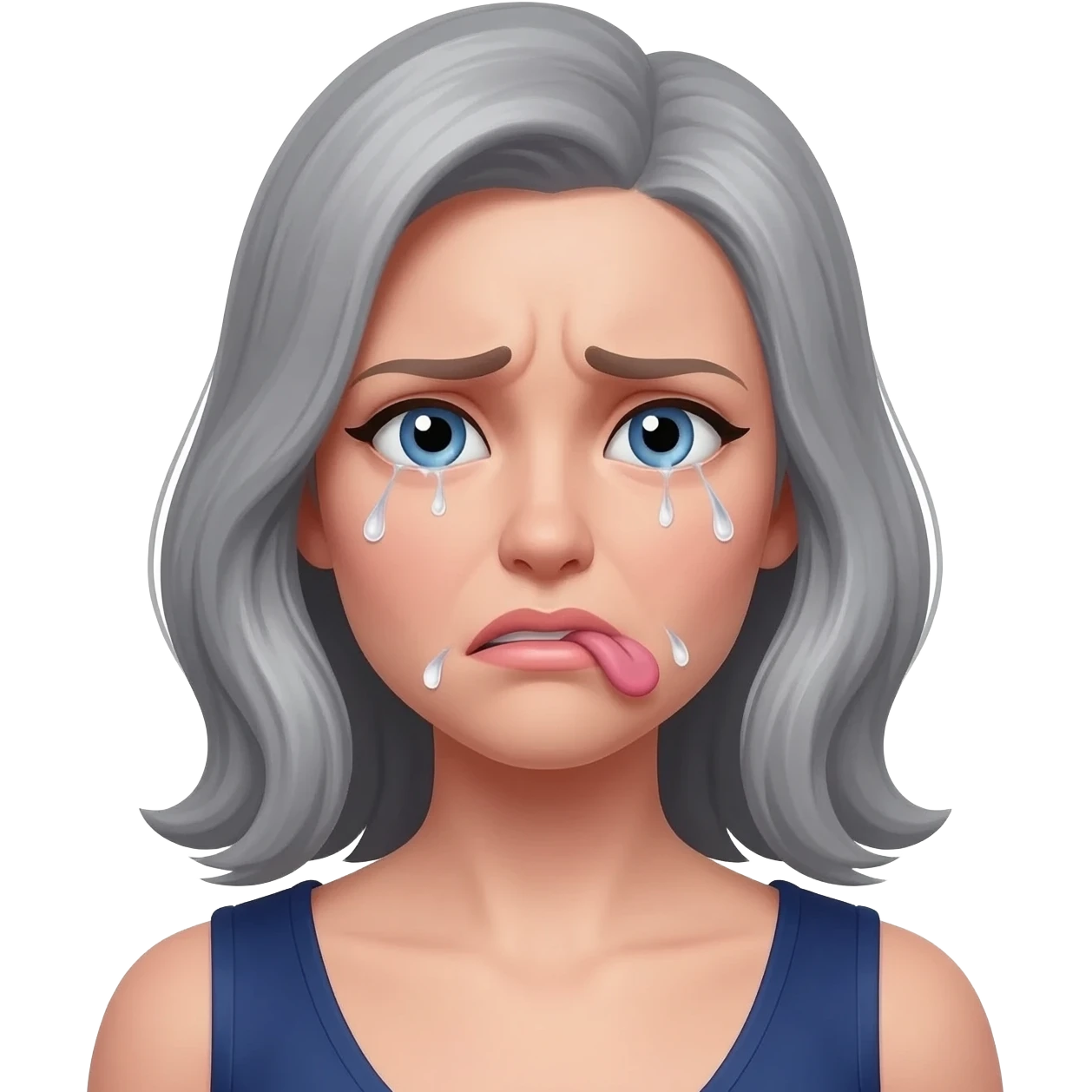 Female medium length grey hair gre y blue eyes smacking herself satin Oy Vey! emoji