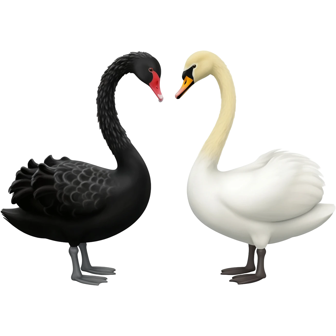 Black and white Black swan and white swan looking to each othe emoji