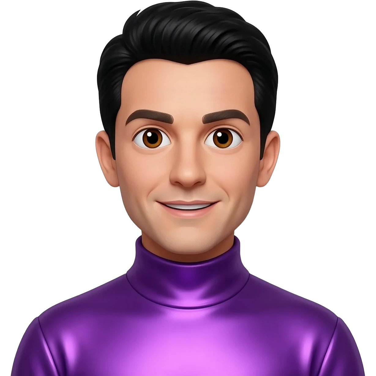 Jeff Wiggle from the wiggles with brown eyes, black hair, purple metallic turtleneck shirt emoji