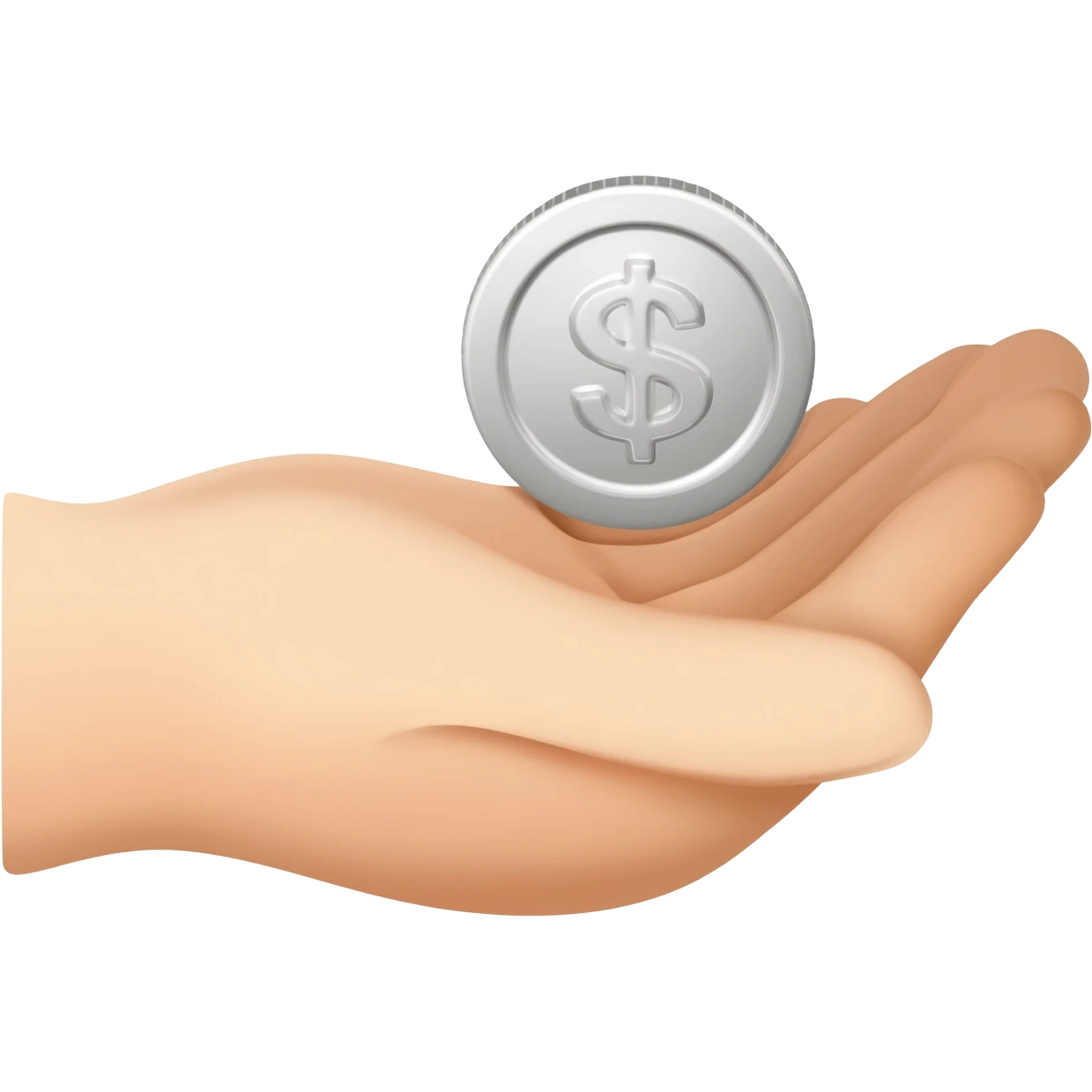 A friendly open hand gently holding or offering a coin, symbol of donation emoji