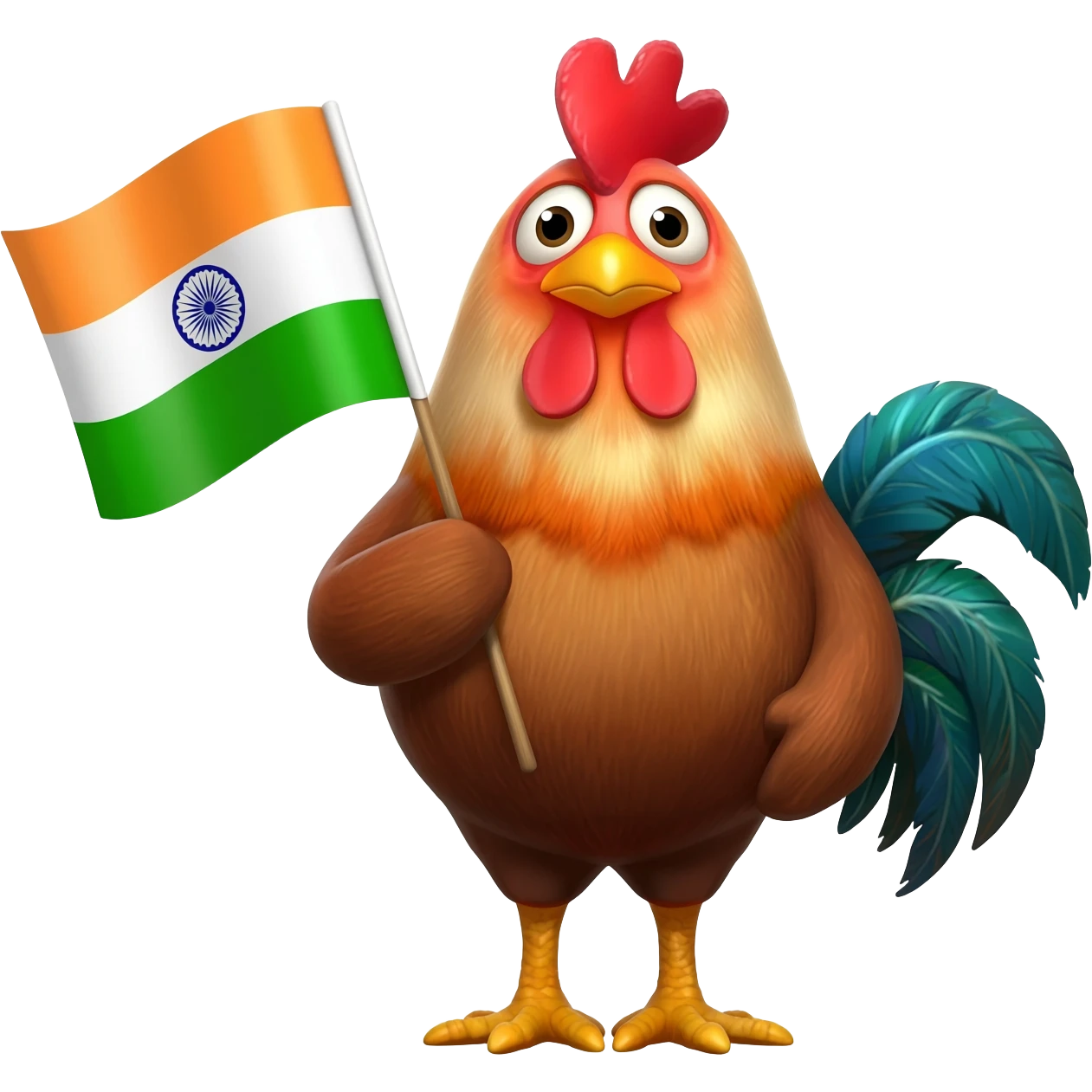 "3D premium,3D rooster HOLDING indian FLAG emoji