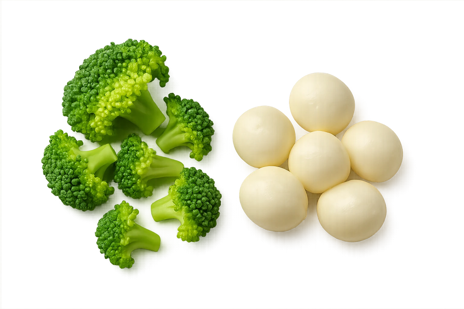 broccoletti sminuzzati accanto a mozzarelle emoji