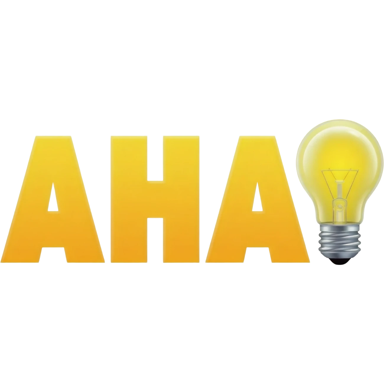 AHA! in bright yellow with a glowing lightbulb on the right side emoji
