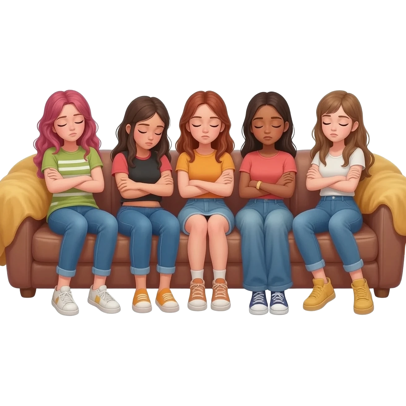 the girls sat with arms crossed on the sofas, some of them falling asleep, and no one was drinking or dancing emoji