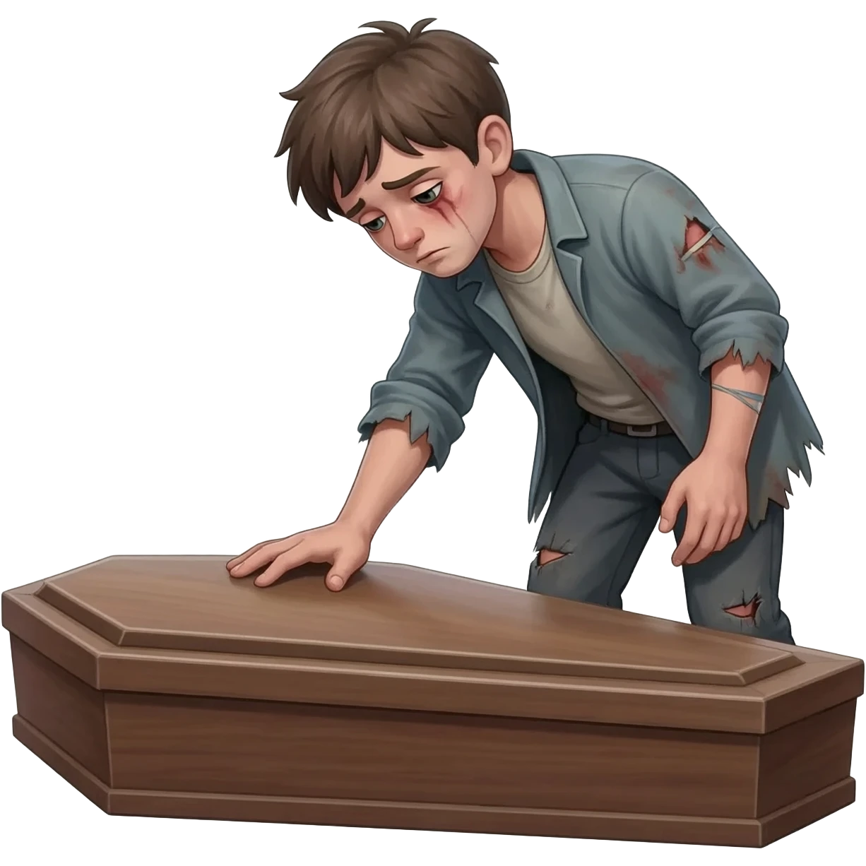 нарисуй бедного в рваной одежде парня 20-24 лет во весть рост , как он встает из гроба emoji