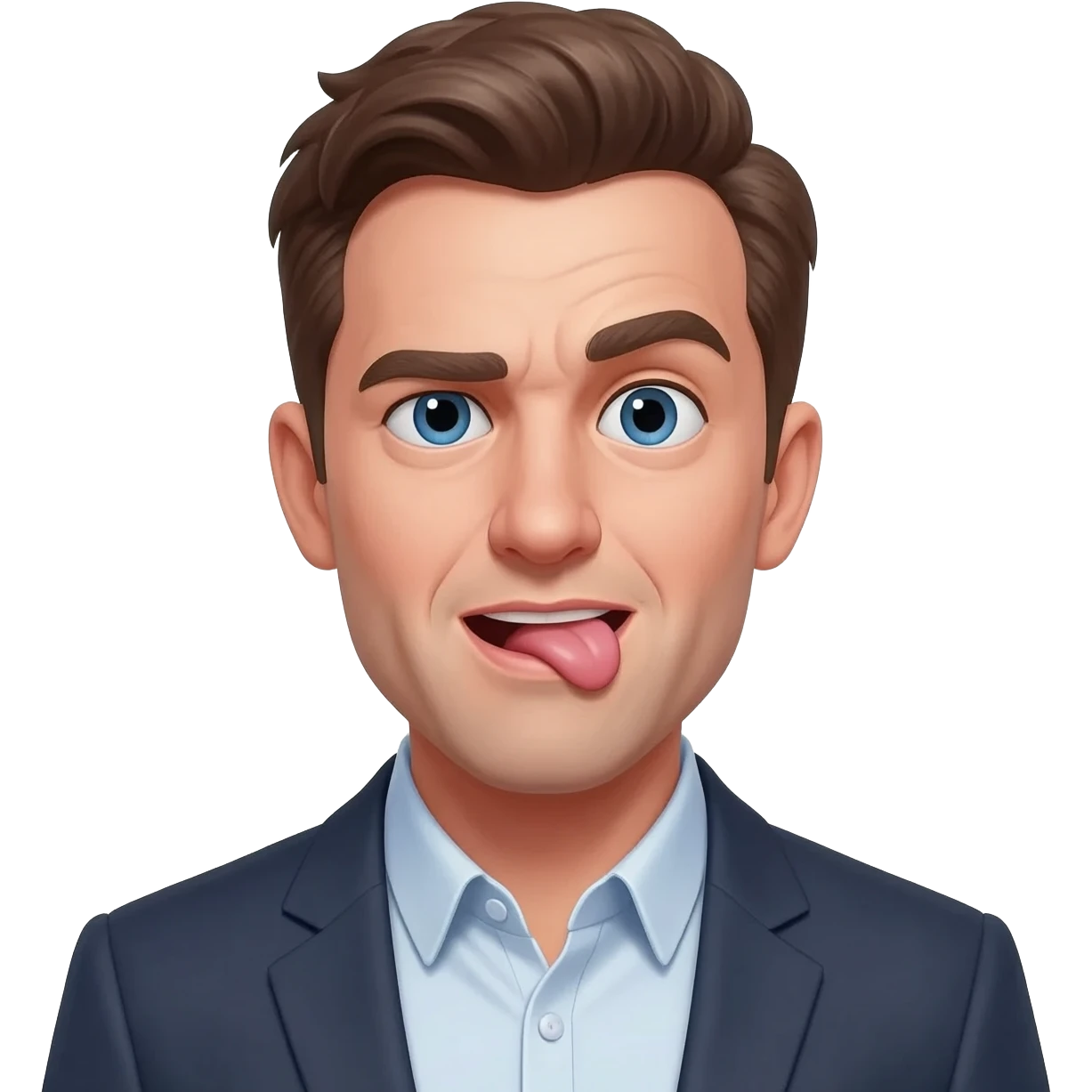 man biting his lip trying to be funny wearing business casual emoji
