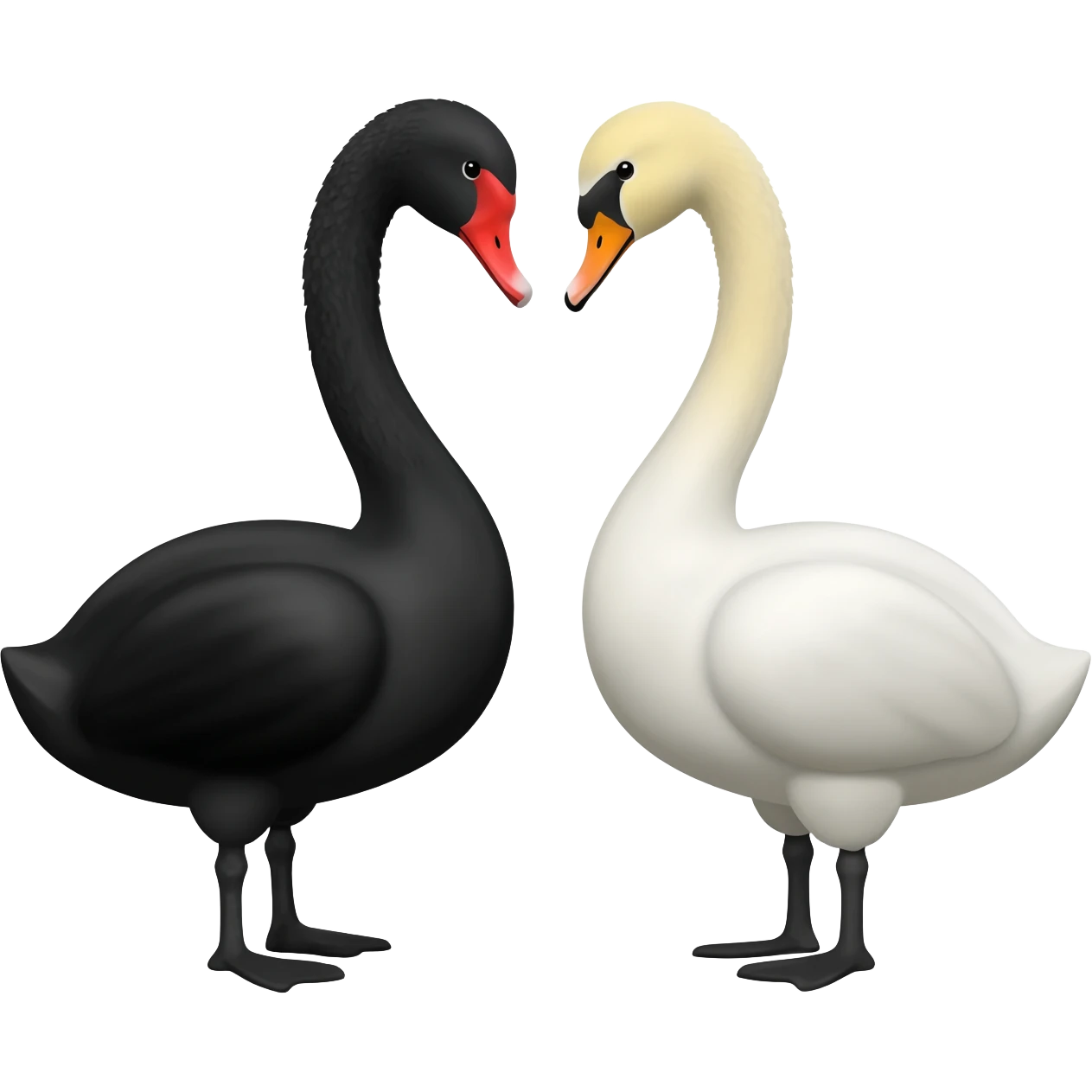 Black swan and white swan love looking to each other emoji
