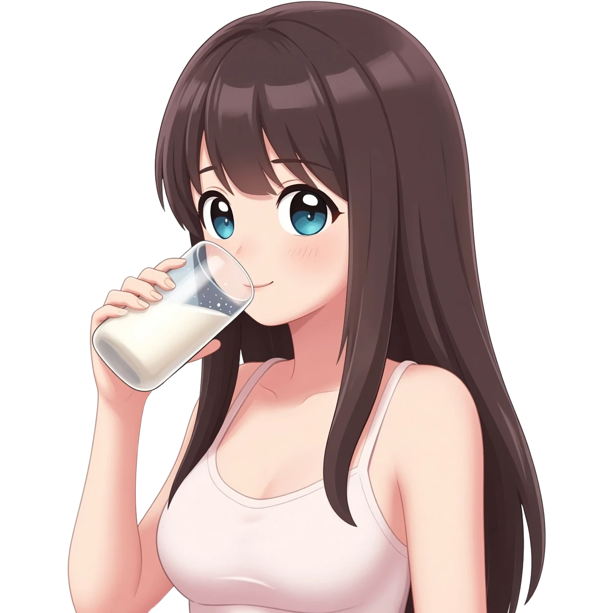 Anime girl long hair drinks her breast milk emoji