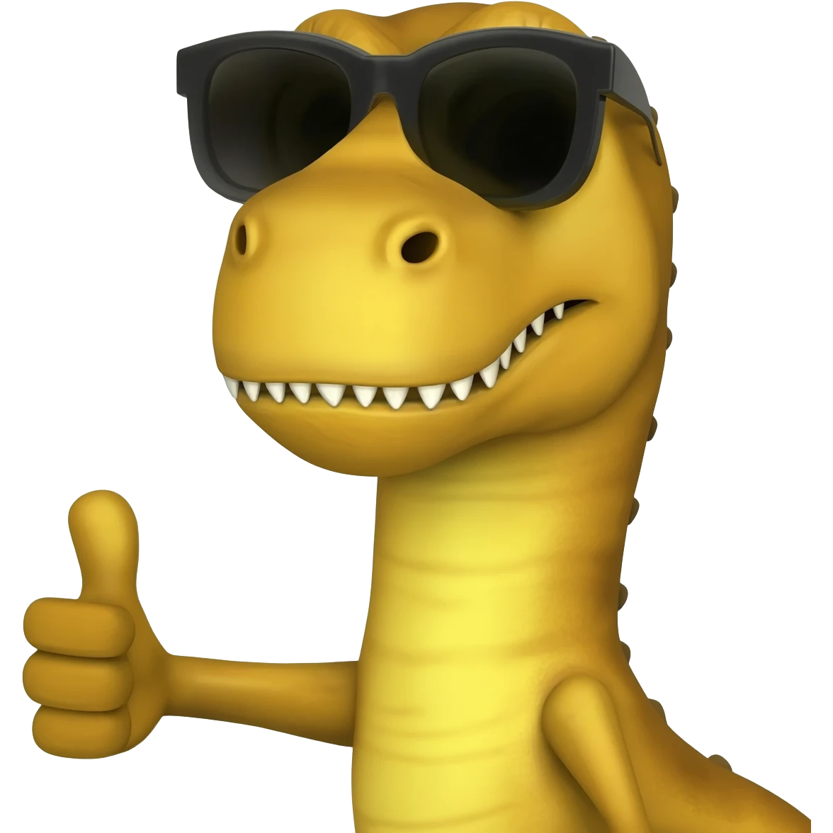 Dinosaur wearing sunglasses and has a thumbs up emoji