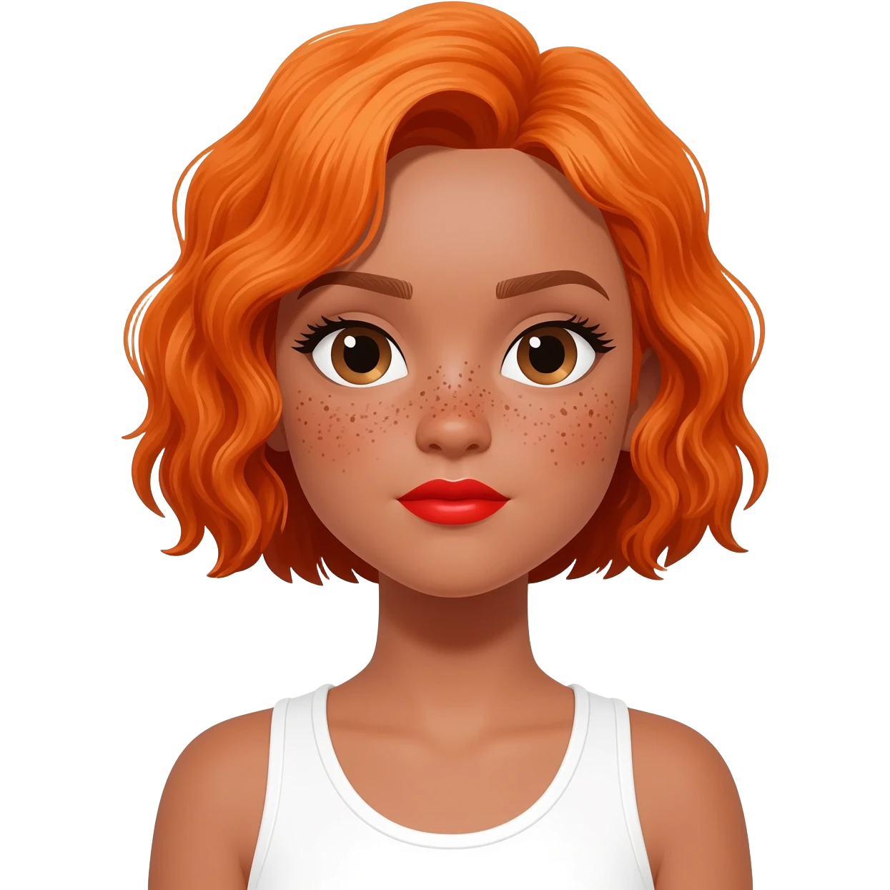 a black girl teen with orange hair and freckles red lips and tank top emoji
