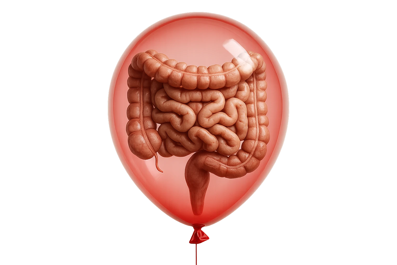 intestino umano anatomico chiuso in un palloncino rosso, iperrealistico 4k emoji