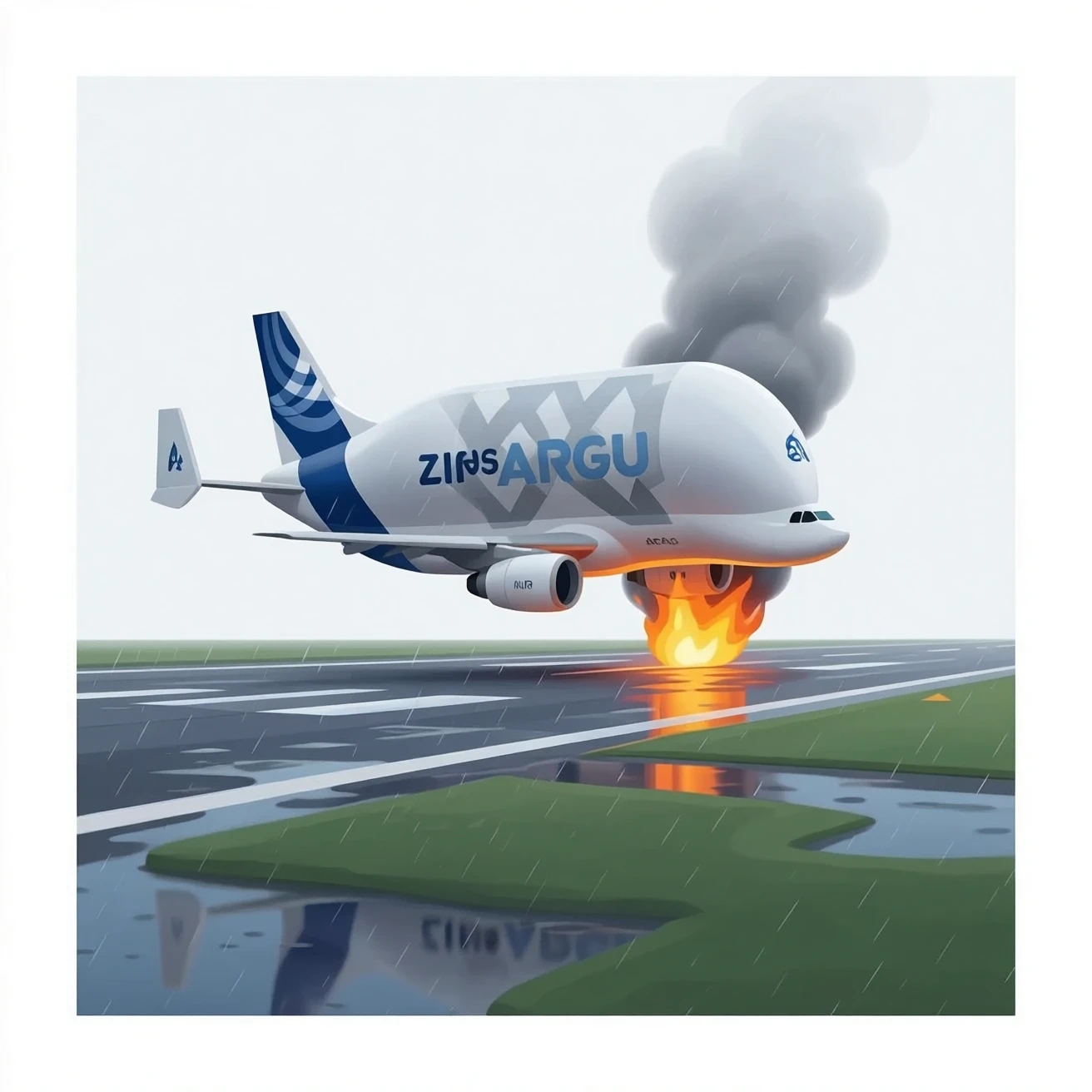 Piste inen bir Airbus beluga motoru yanıyor ve kayıyor emoji