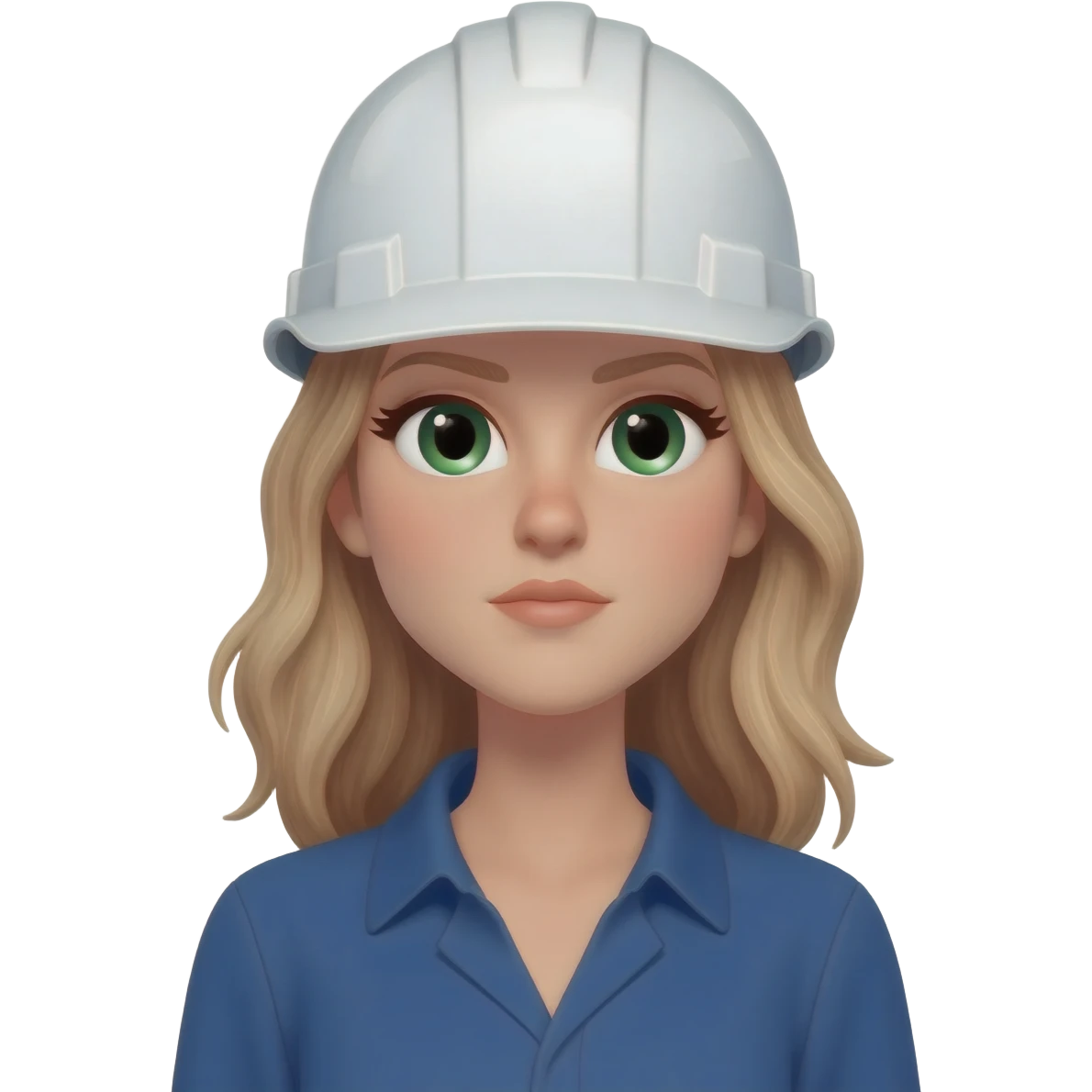 Ingeniera mujer civil con ojos verdes, pelo clarito pero no mono, con casco blanco de ingeniera emoji