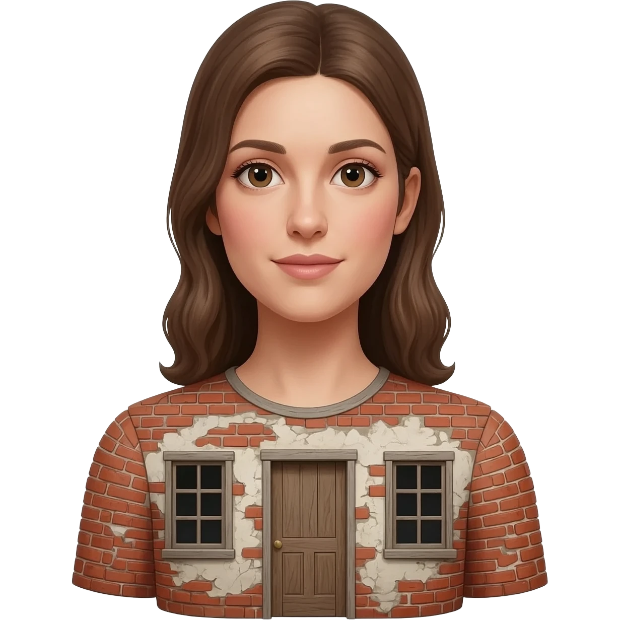 A woman with a house for a body but a human face emoji