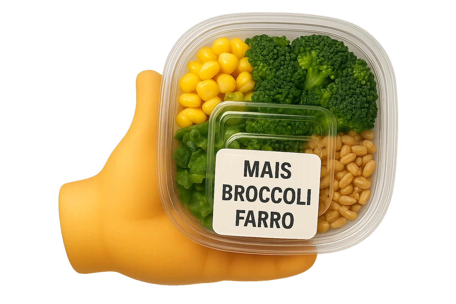 SU QUESTO STILE FAI UN EMOJI STILE IPHONE 3D DI UN INSALATA PRECONFEZIONATA DA SUPERMERCATO CON FOCUS SU ETICHETTA NUTRIZIONALE CON GLI INGREDIENTI IN ITALIANO TIPO: MAIS, BROCCOLI, FARRO, ACCANTO ALL'INSALATA CHE HA IN MANO C'è UN FOCUS SULL'ETICHETTA CON GLI INGREDIENTI SCRITTI, FALLO MOLTO REALISTICO IN 3D emoji