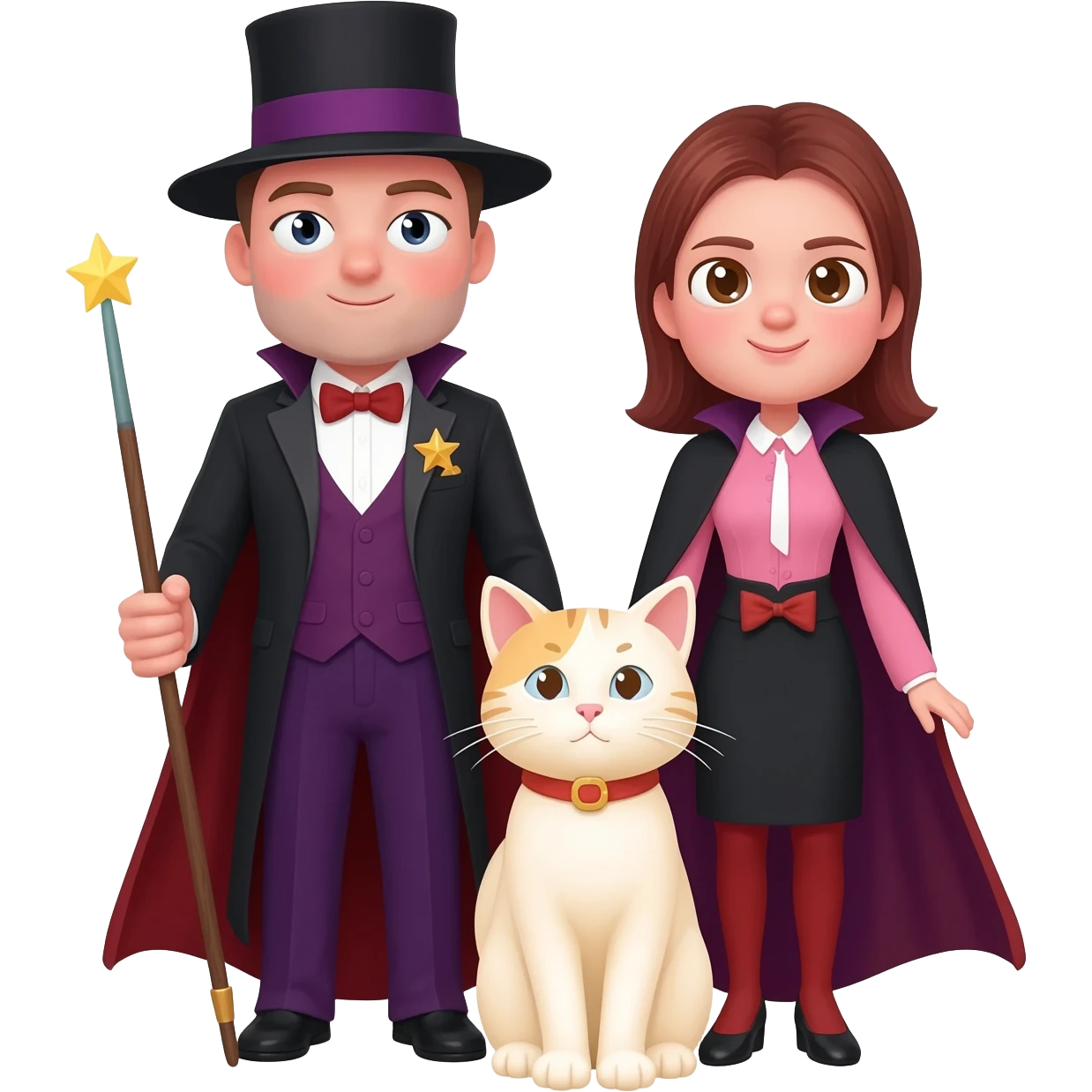 magician couple and their pet cat emoji