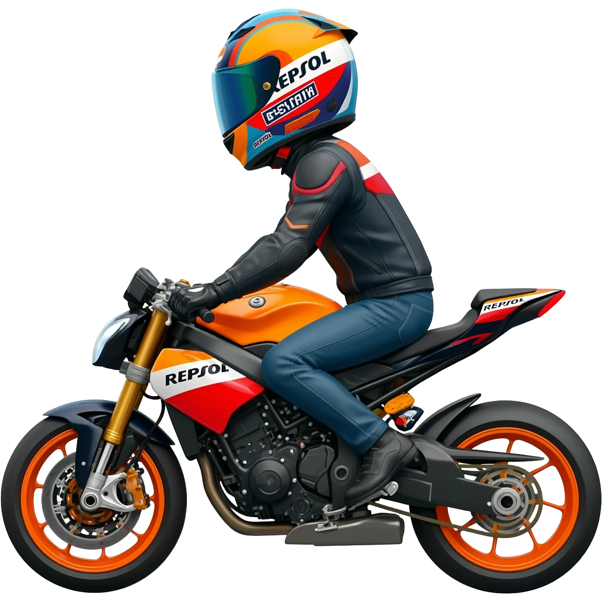 Give me a man ride with repsol helmet and motorcycle emoji
