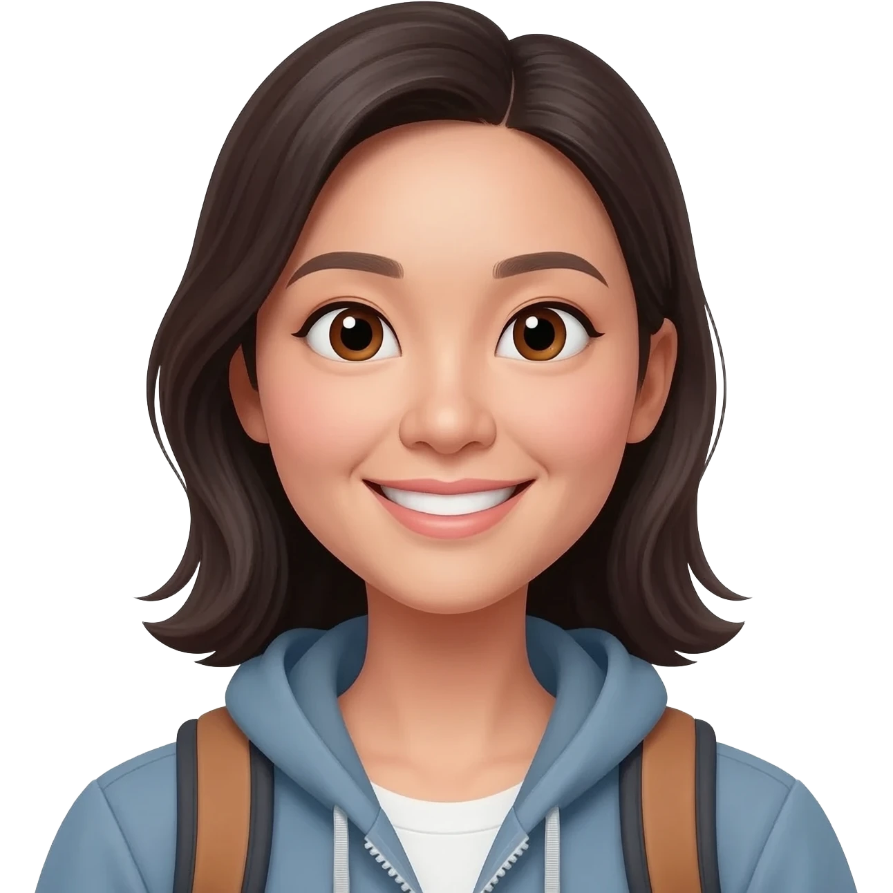asian smiling woman with a backpack 30 yrs old emoji