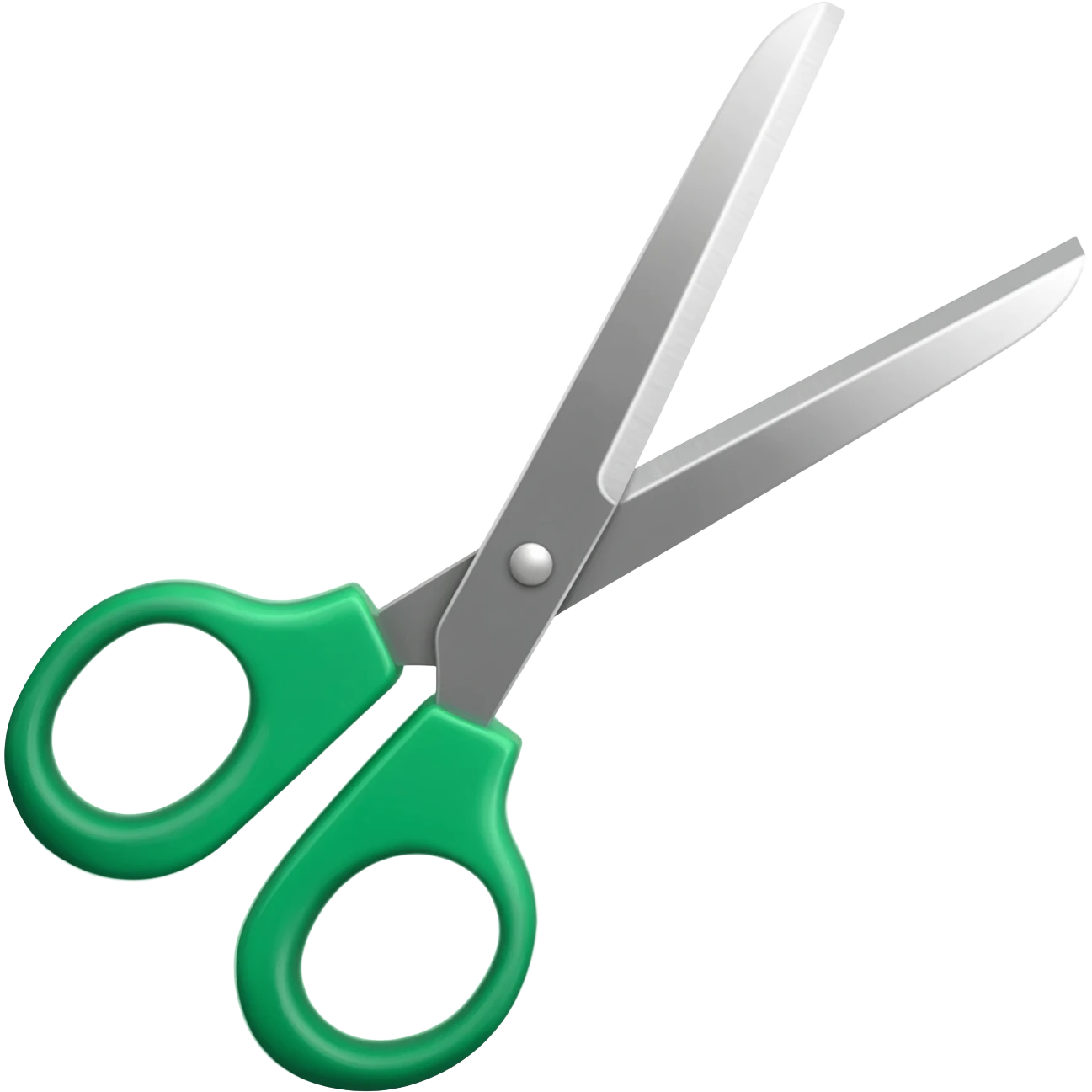 Full scissors with mid green handle, pointed up, blades wide open emoji