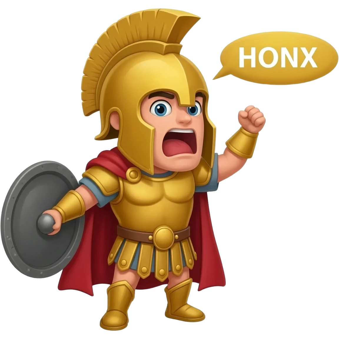A spartan warrior shouting "HONX". Put "honx" in a speeech bubble emoji