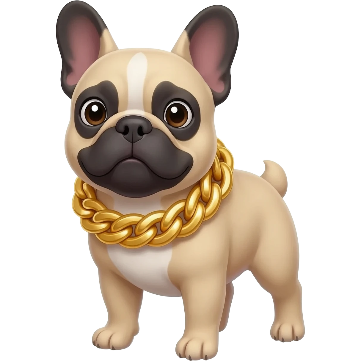 french bulldog cute smiling with a giant gold chain instead of a collar emoji