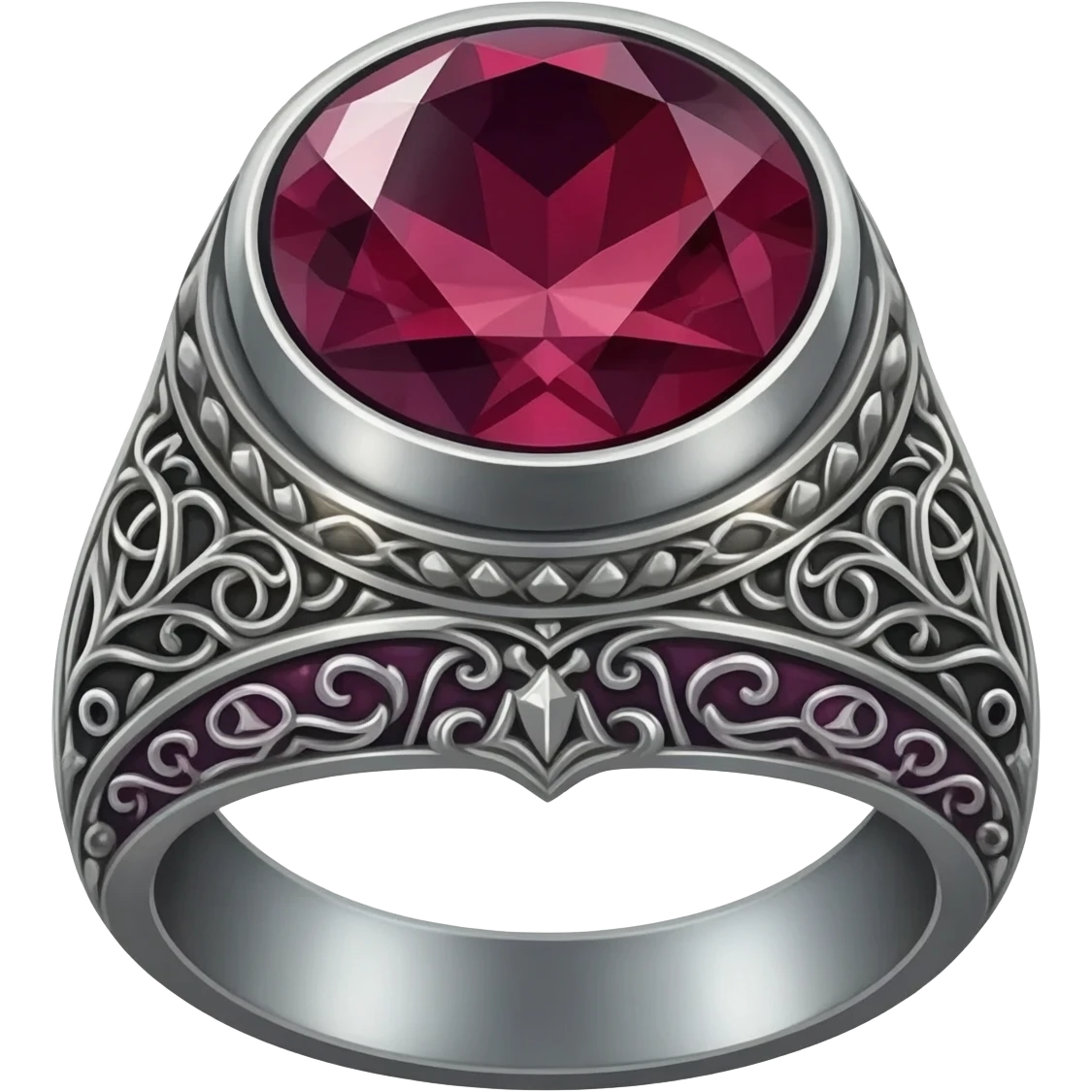 Fancy silver ring with red gem, a warlock magic ring emoji