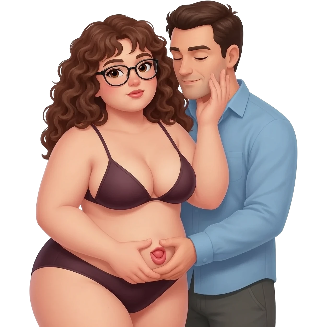 Nude Thick girl with glasses and curly brown hair with big tits and pussy lips with guy fucking her emoji