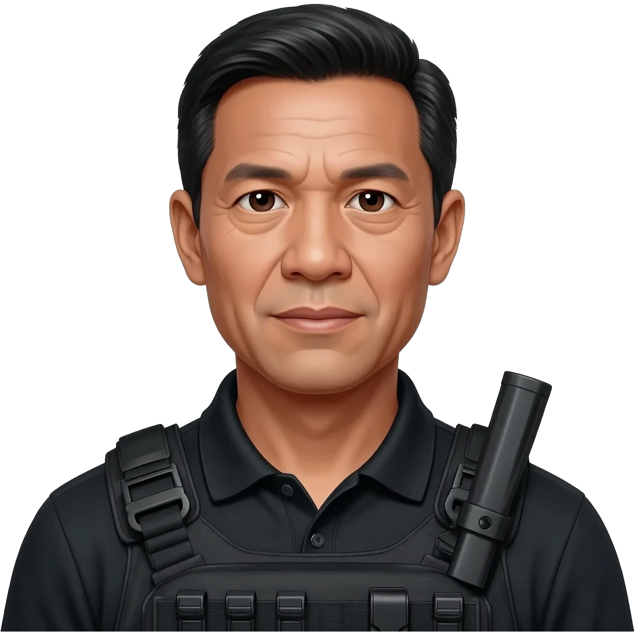 Filipino man black polo shirt and black fatigue combat pants with holster belt emoji
