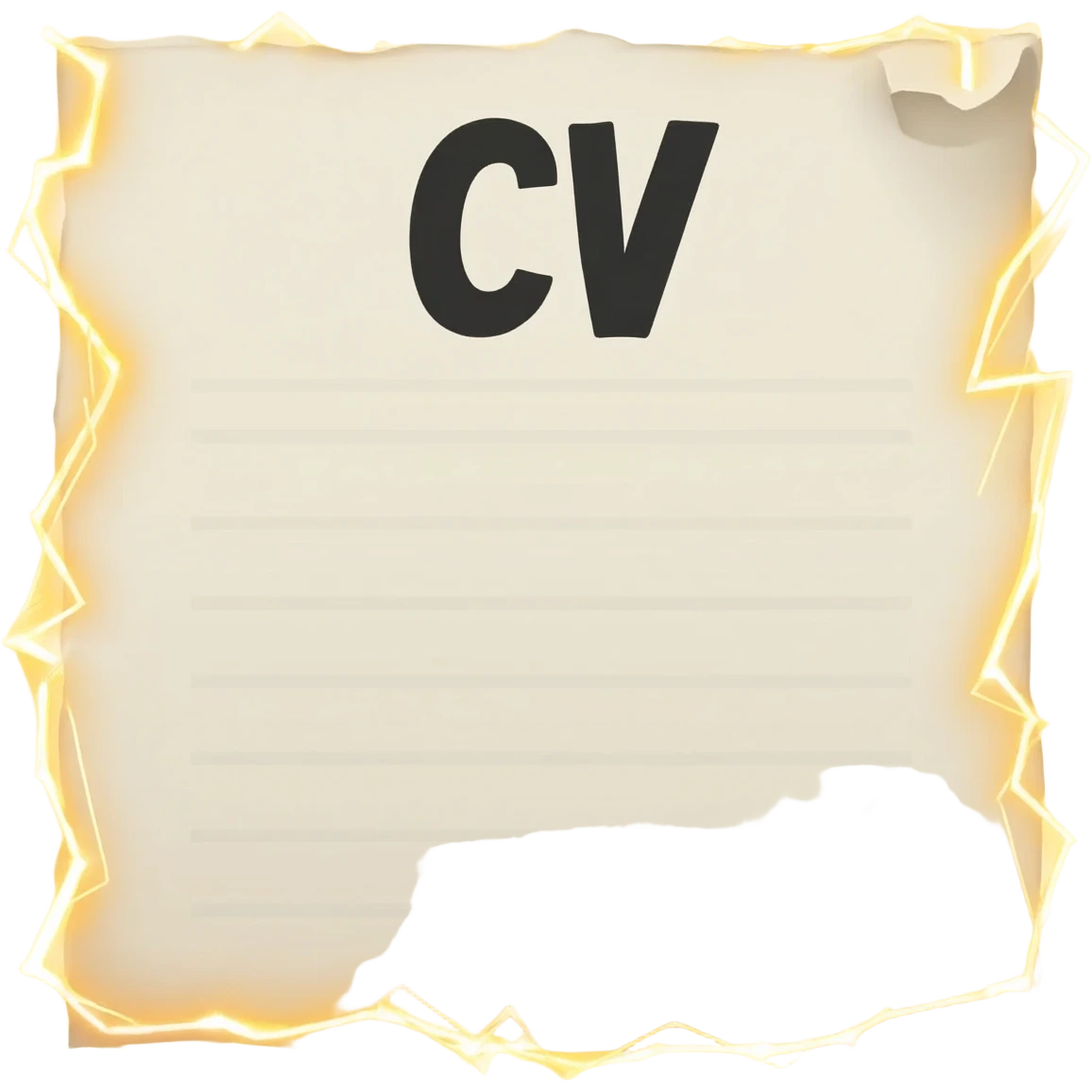 A document with electricity shining around it. It has the word "CV" at the top. emoji