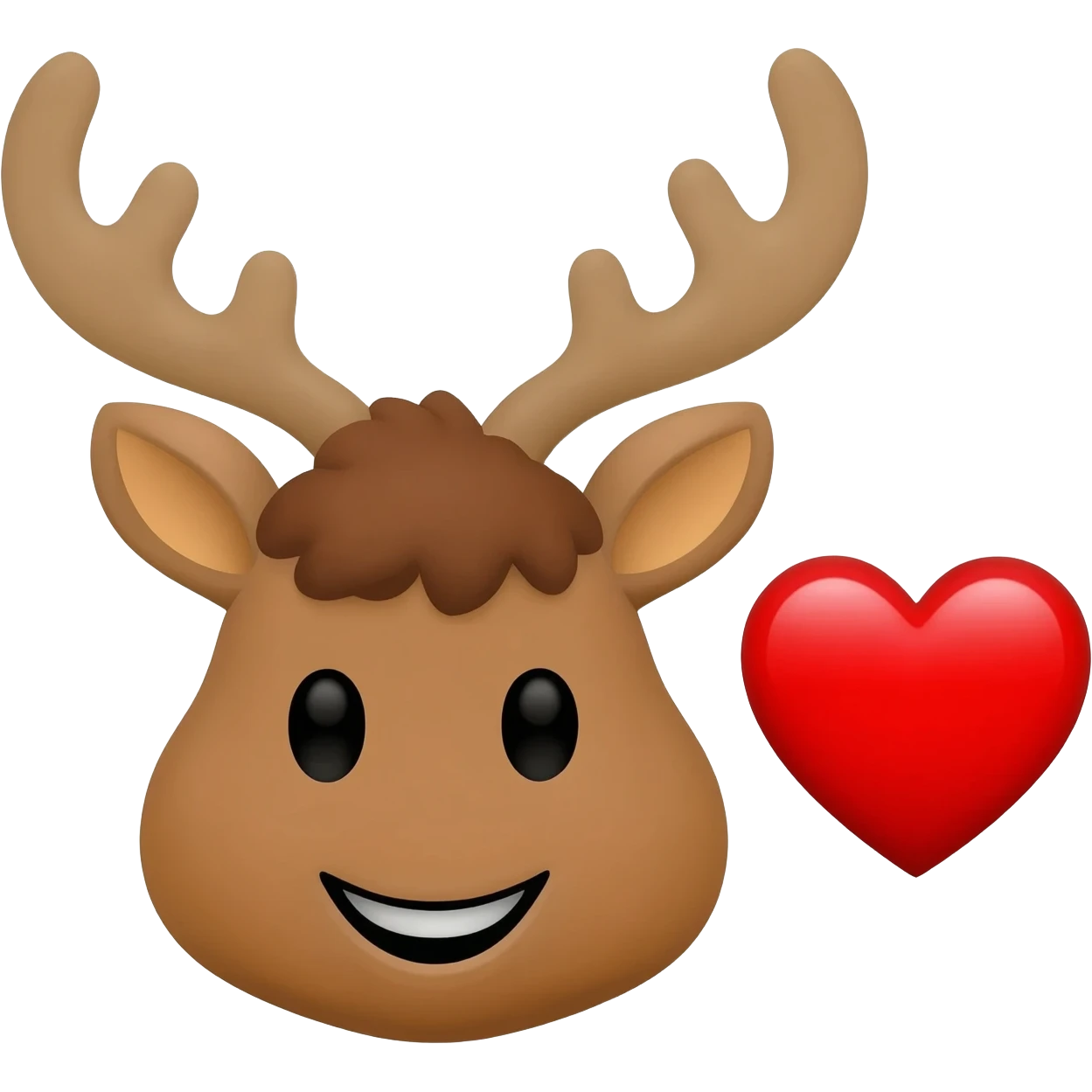 Fröhliches elchgesicht mit großen Hörnern und mit einem großen Herzen neben dran emoji