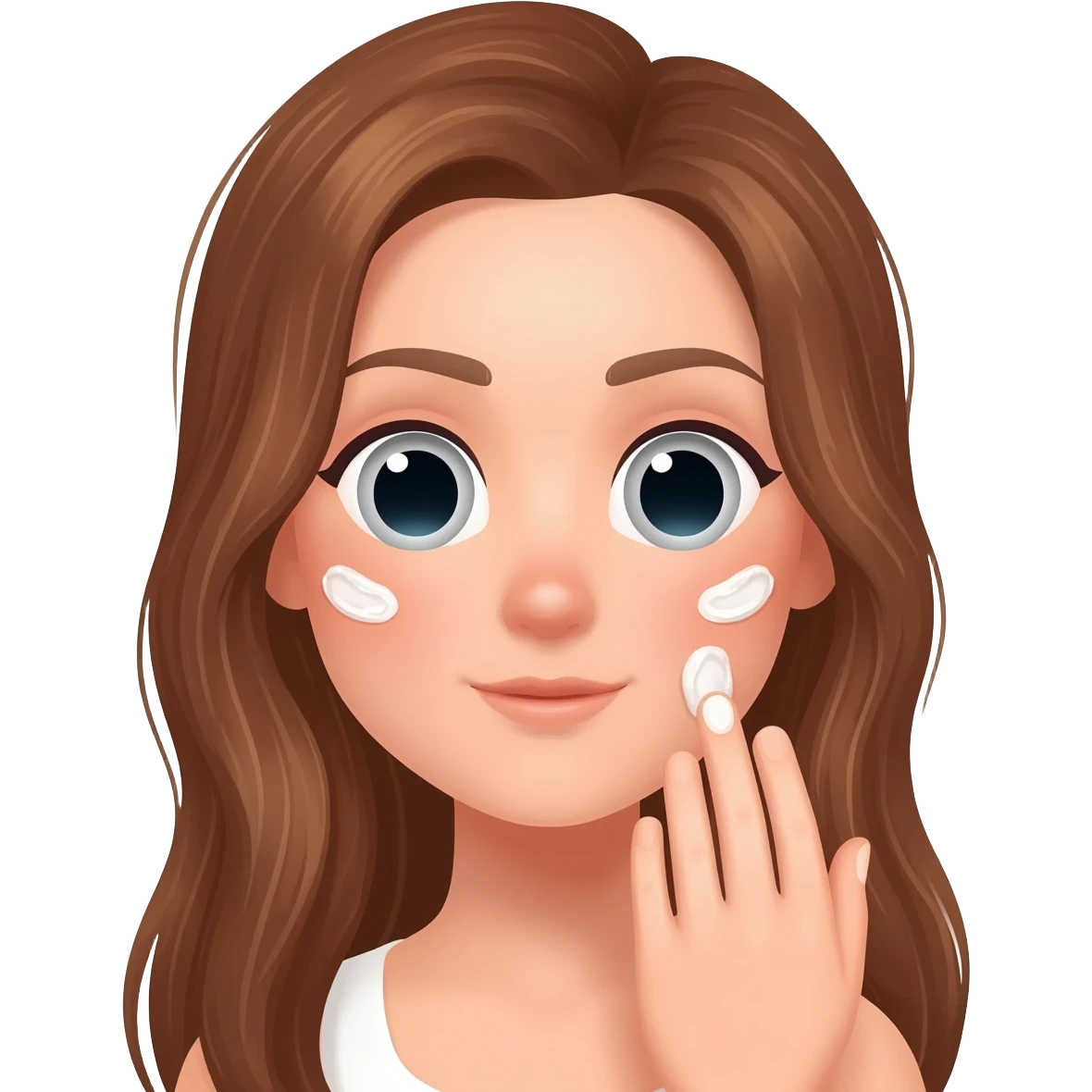 Girl with brushed hair and skincare routine on her face. emoji
