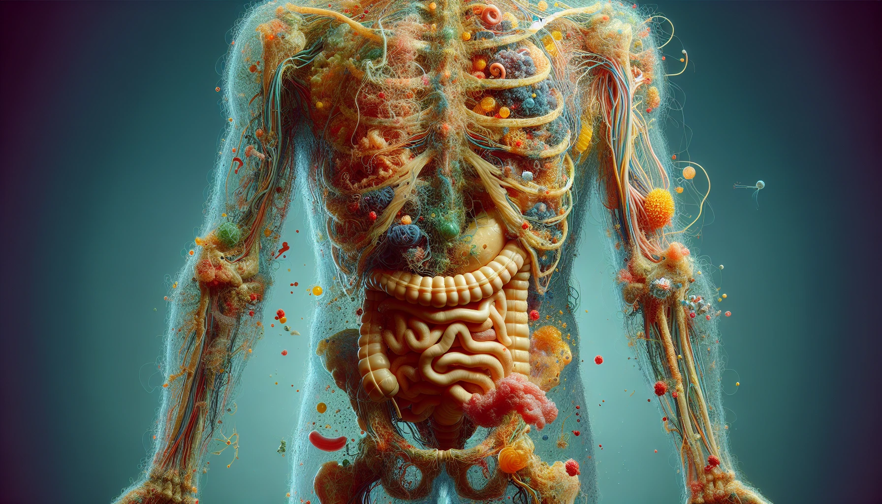 corpo umano anatomico che accumula tossine e malattie nel corpo , iperrealistico 4k emoji