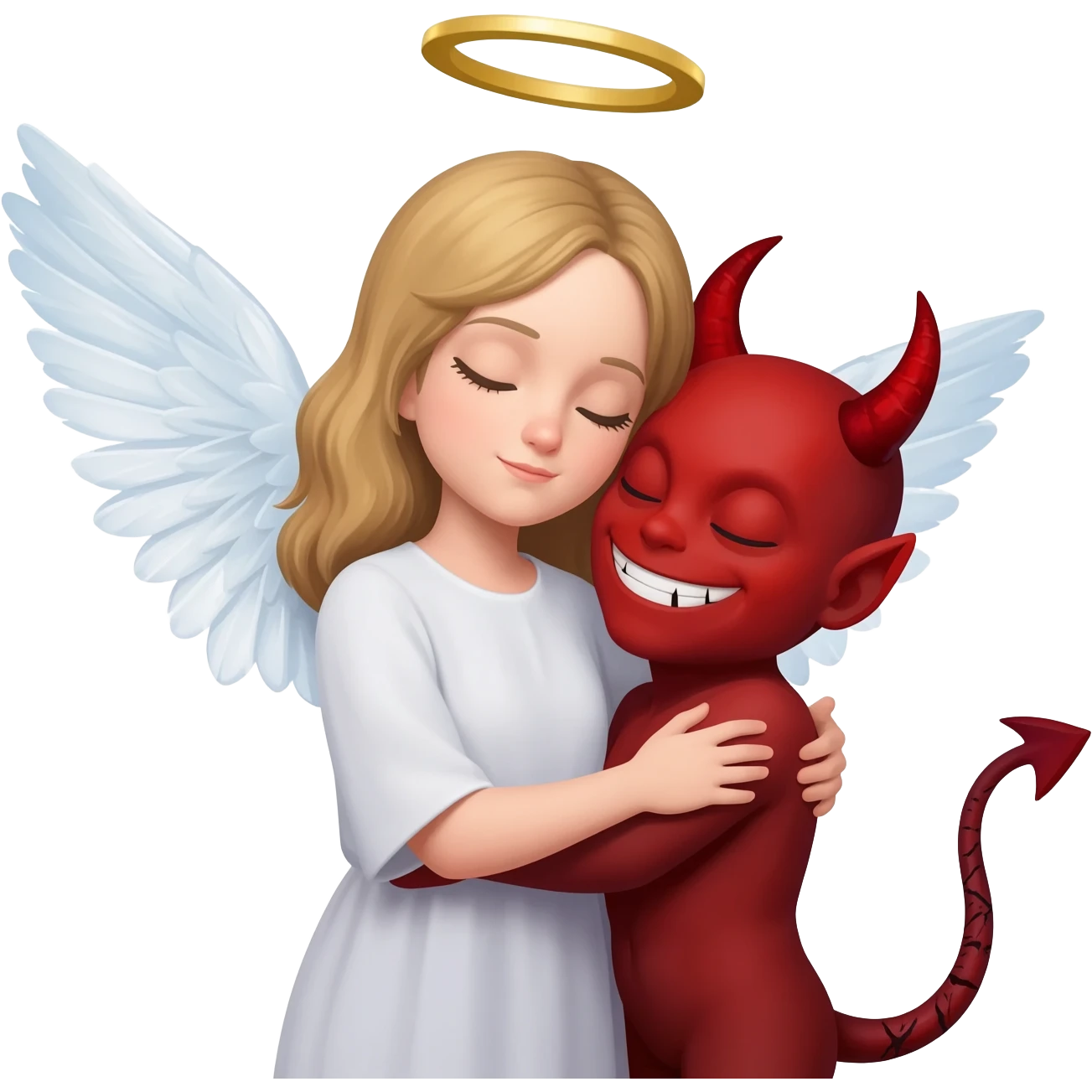 Angel abrazando a un diablo emoji