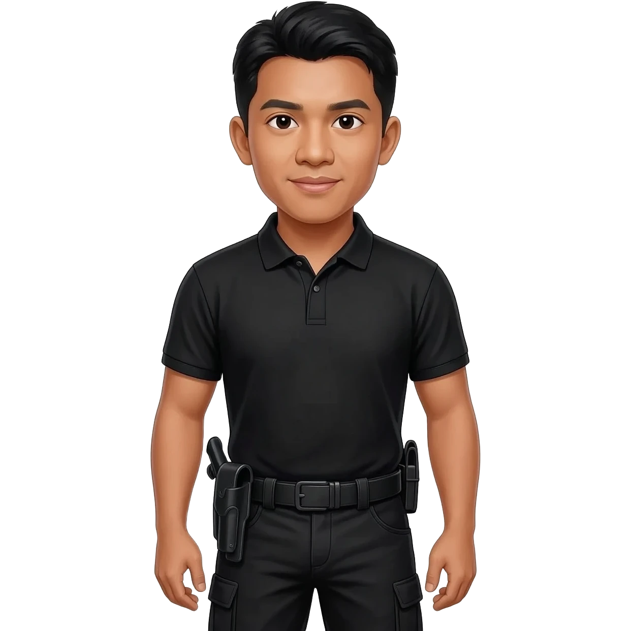 Filipino man black polo shirt and black fatigue combat pants with holster belt emoji