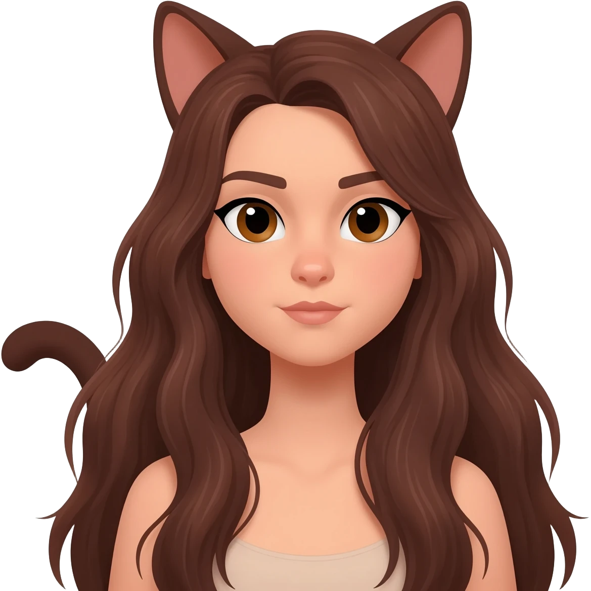 Cat woman with long hair and brown eyes emoji