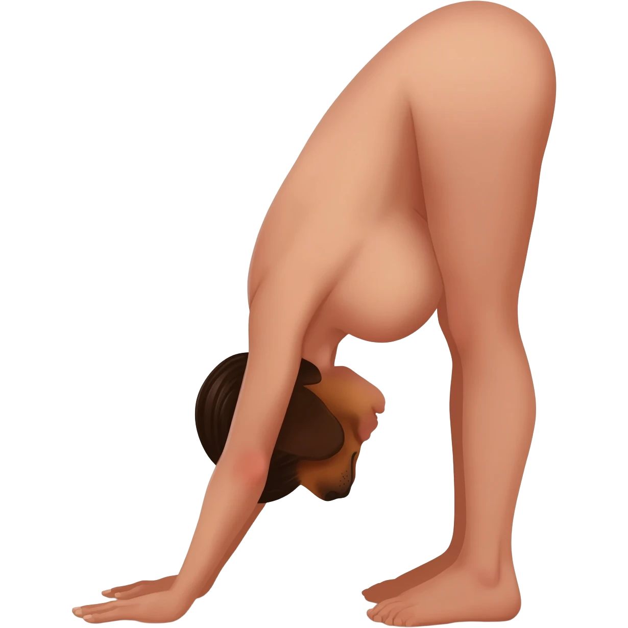 Brunette, yoga, pose downward, dog facing away, naked, big, beautiful busty, butt showing big, beautiful busty breast emoji