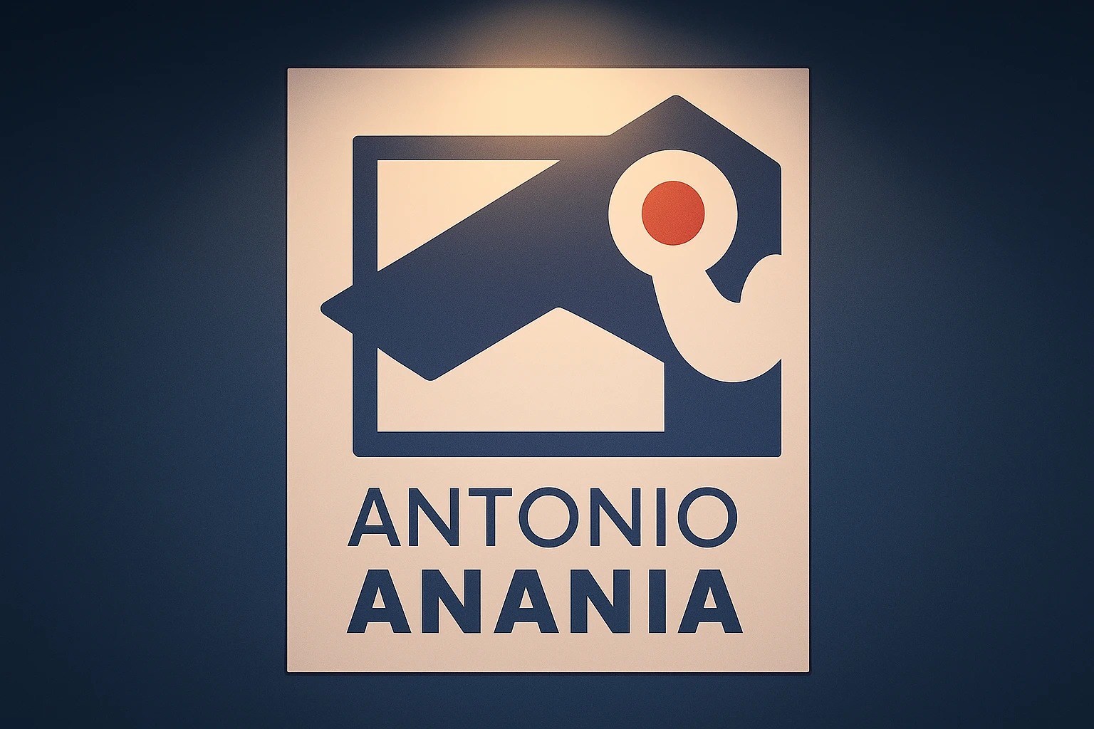 su questo stile fai un manga/webtoon a colori in cui mostri quella parete dietro dello studio con il suo logo e la scritta "ANTONIO ANANIA" SOTTO IL LOGO, LUCE CHE ILLUMINA IL LOGO emoji