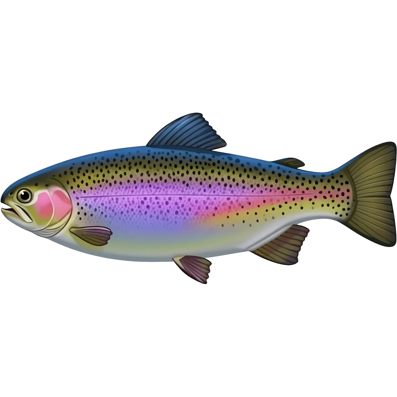 realistic rainbow trout fish bright purple blue green yellow white with black speckles emoji