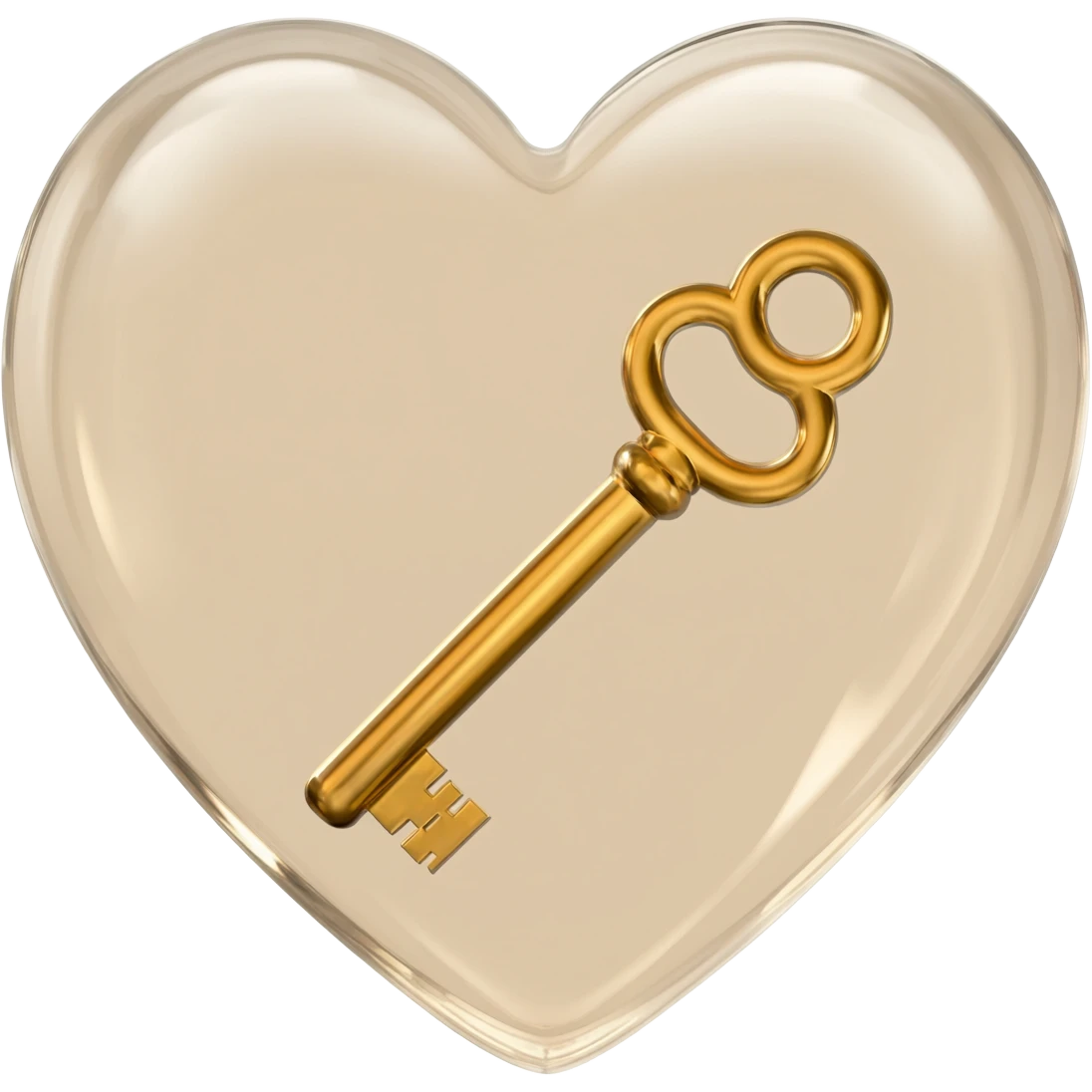 beige glass heart with a golden key emoji