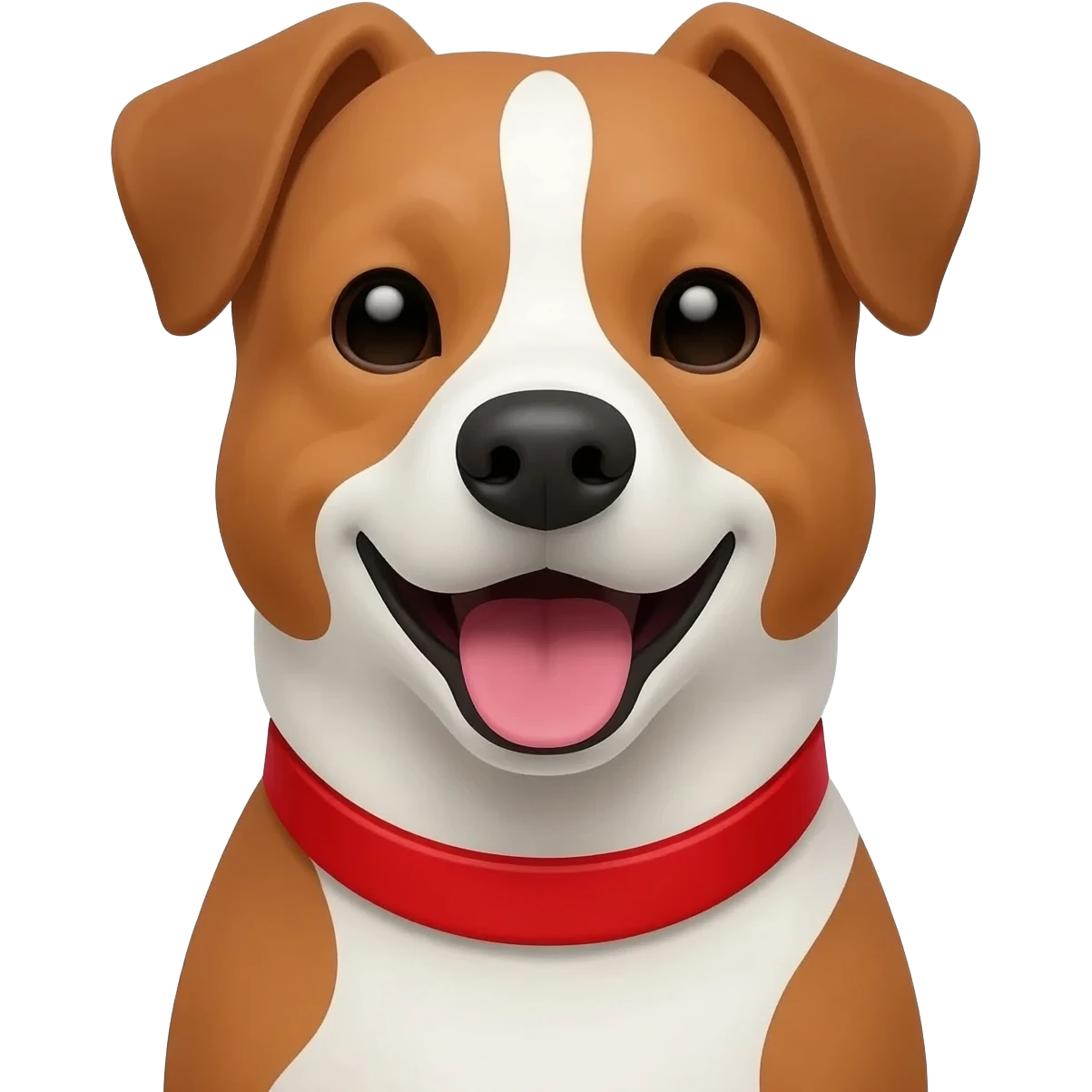 Just face and shoulders of a Bentley red Australian cattle dog with red under chin and red neck. Not wearing a collar and happy open mouth emoji
