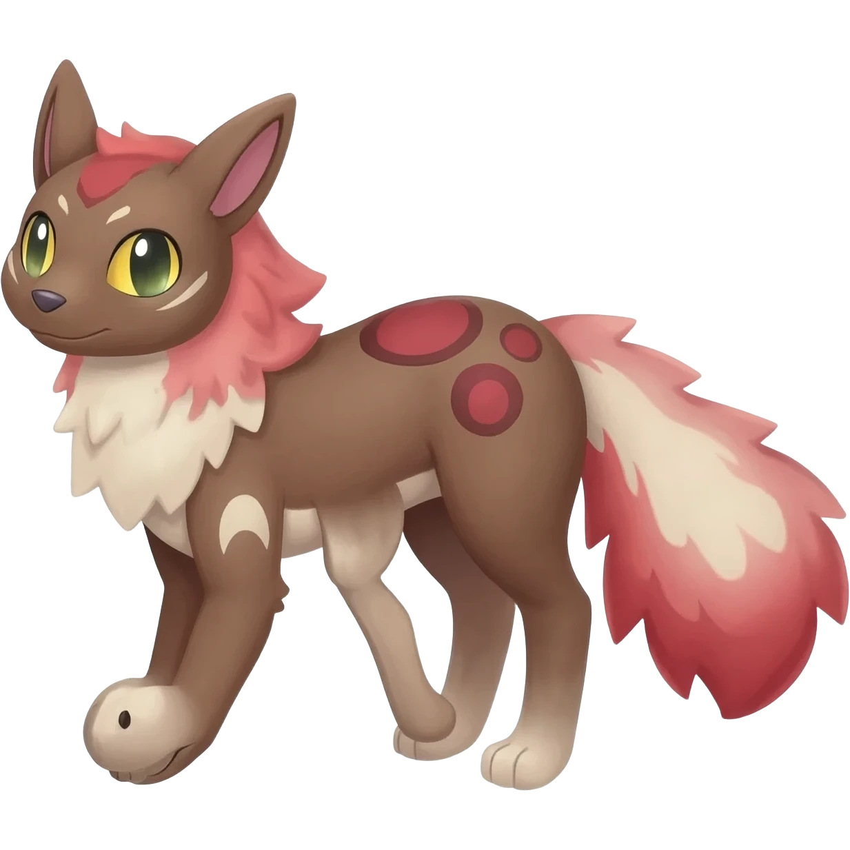 Winged hyper-realistic Feral Rare realistic edgy brown, white, red pretty beautiful handsome gorgeous aesthetic colorful vibrant Vernid-Trico-Silvally-Nargacuga-Gryphon-Leopard-fusion-hybrid-species-Fakemon-creature by LiLaiRa, splotch-rosettes fur markings, rounded ears, full body emoji