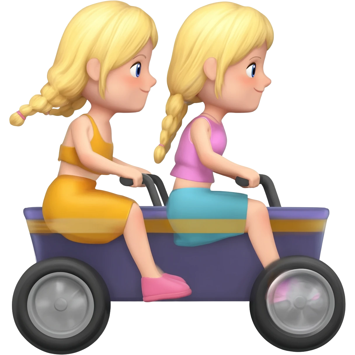Two blonde girls riding in a side by side buggy emoji