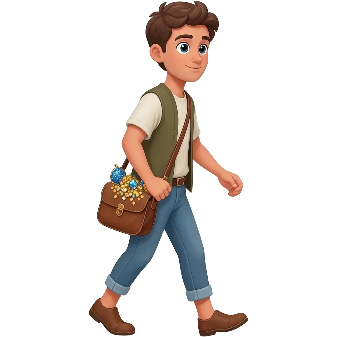  парень несет мешок с драгоценносями за спиной во весь рост времена древнего иерумалима  emoji