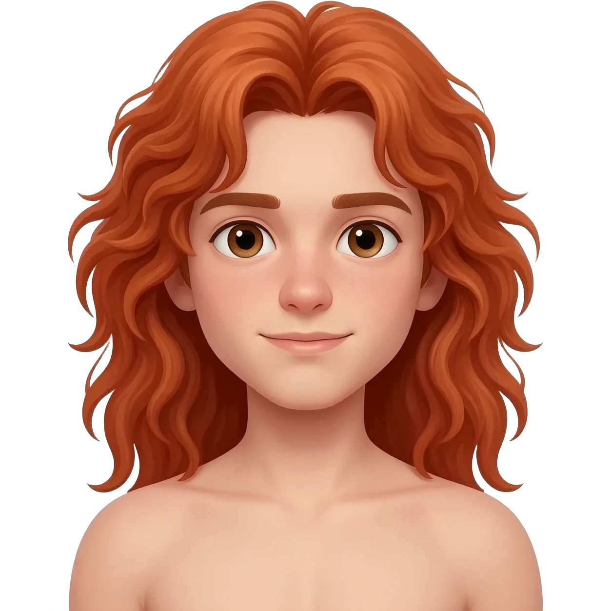 boy with the longest red wavy hair , shirtless , skinny emoji