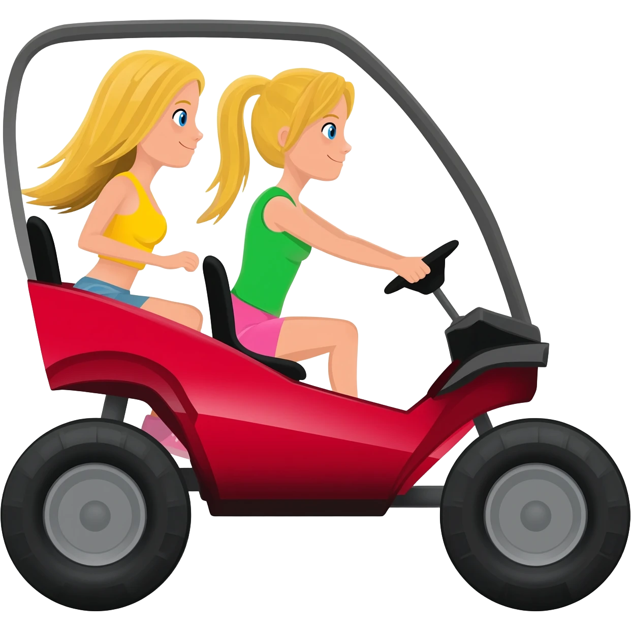 Two blonde girls riding in a side by side buggy 4x4 emoji